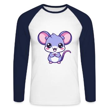 ratte niedlich glücklich kawaii cartoon clipart tier - Unisex Baseballshirt langarm - Weiß/Navy - Vorne - Nik (191cm)