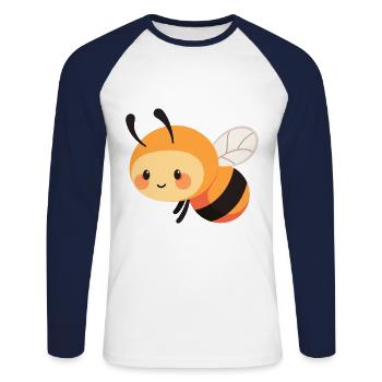 Bee Cute Happy Kawaii Cartoon Clipart Animal - Unisex Long Sleeve Baseball T-Shirt - white/navy - Front - Nik (191cm)