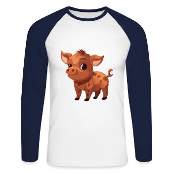 Boar Cute Happy Kawaii Cartoon Clipart Animal - Unisex Long Sleeve Baseball T-Shirt - white/navy - Front - Nik (191cm)