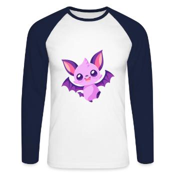 Fledermaus niedlich glücklich kawaii cartoon clipart tier - Unisex Baseballshirt langarm - Weiß/Navy - Vorne - Nik (191cm)