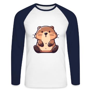 Biber Niedlich Glücklich Kawaii Cartoon Clipart Tier - Unisex Baseballshirt langarm - Weiß/Navy - Vorne - Nik (191cm)