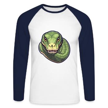Anakonda Niedlich Glücklich Kawaii Cartoon Clipart Tier - Unisex Baseballshirt langarm - Weiß/Navy - Vorne - Nik (191cm)