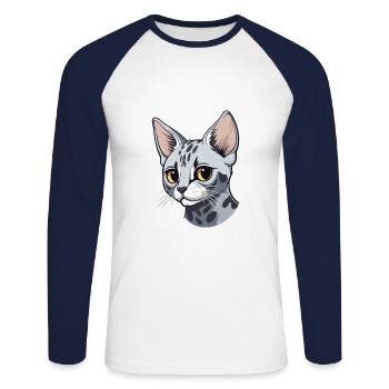 Chat Mau égyptien mignon heureux Kawaii Cartoon Clipart - T-shirt baseball manches longues Homme - blanc/marine - Devant - Nik (191cm)