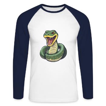 Anaconda Niedliche Glückliche Kawaii Cartoon Clipart Tier - Unisex Baseballshirt langarm - Weiß/Navy - Vorne - Nik (191cm)