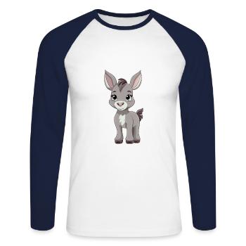 Âne mignon heureux Kawaii Cartoon Clipart Animal - T-shirt baseball manches longues Homme - blanc/marine - Devant - Nik (191cm)