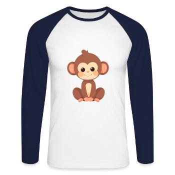 Affe niedlich glücklich kawaii cartoon clipart tier - Unisex Baseballshirt langarm - Weiß/Navy - Vorne - Nik (191cm)