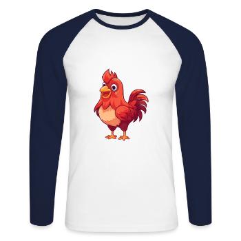 Rooster Cute Happy Kawaii Cartoon Clipart Animal - Unisex Long Sleeve Baseball T-Shirt - white/navy - Front - Nik (191cm)