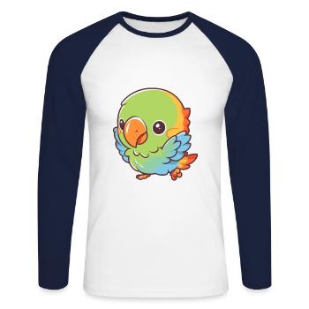 Papagei Niedlich Glücklich Kawaii Cartoon Clipart Tier - Unisex Baseballshirt langarm - Weiß/Navy - Vorne - Nik (191cm)