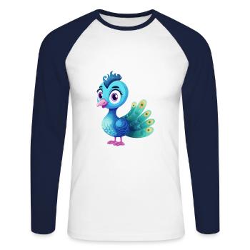 Pfau Niedlich Glücklich Kawaii Cartoon Clipart Tier - Unisex Baseballshirt langarm - Weiß/Navy - Vorne - Nik (191cm)