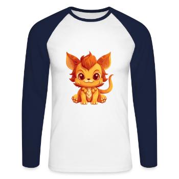 Chimère Mignon Heureux Kawaii Cartoon Clipart Animal - T-shirt baseball manches longues Homme - blanc/marine - Devant - Nik (191cm)