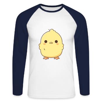 Poulet mignon heureux kawaii dessin animé Clipart Animal - T-shirt baseball manches longues Homme - blanc/marine - Devant - Nik (191cm)