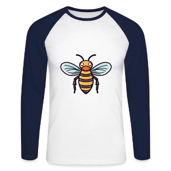 Bee Cute Happy Kawaii Cartoon Clipart Animal - Unisex Long Sleeve Baseball T-Shirt - white/navy - Front - Nik (191cm)