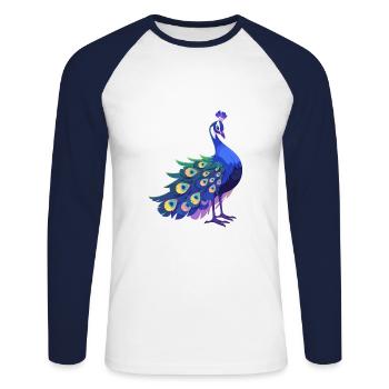 Pfau Niedlich Glücklich Kawaii Cartoon Clipart Tier - Unisex Baseballshirt langarm - Weiß/Navy - Vorne - Nik (191cm)