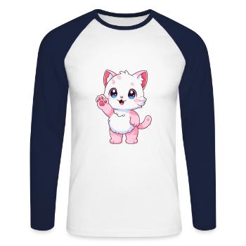 Katze niedlich glücklich kawaii cartoon clipart tier - Unisex Baseballshirt langarm - Weiß/Navy - Vorne - Nik (191cm)