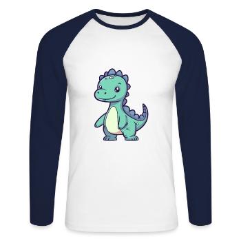Dinosuar Niedlich Glücklich Kawaii Cartoon Clipart Tier - Unisex Baseballshirt langarm - Weiß/Navy - Vorne - Nik (191cm)