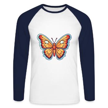 papillon mignon heureux kawaii dessin animé clipart animal - T-shirt baseball manches longues Homme - blanc/marine - Devant - Nik (191cm)