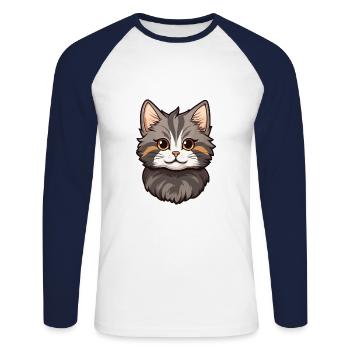American Bobtail Katze Niedlich Glücklich Kawaii Cartoon Cli - Unisex Baseballshirt langarm - Weiß/Navy - Vorne - Nik (191cm)