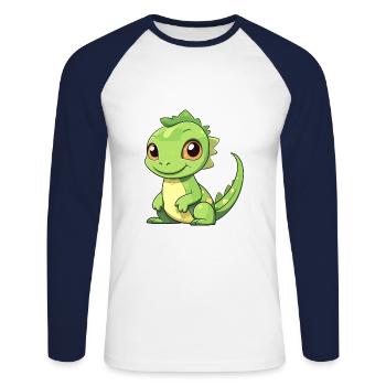 Iguana Cute Happy Kawaii Cartoon Clipart Animal - Unisex Long Sleeve Baseball T-Shirt - white/navy - Front - Nik (191cm)