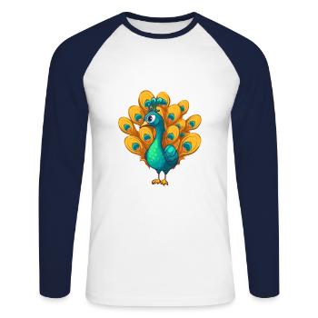 Pfau Niedlich Glücklich Kawaii Cartoon Clipart Tier - Unisex Baseballshirt langarm - Weiß/Navy - Vorne - Nik (191cm)