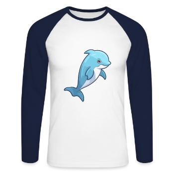 Delfin Niedlich Glücklich Kawaii Cartoon Clipart Tier - Unisex Baseballshirt langarm - Weiß/Navy - Vorne - Nik (191cm)