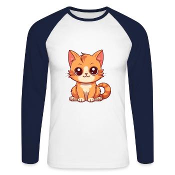 Katze niedlich glücklich kawaii cartoon clipart tier - Unisex Baseballshirt langarm - Weiß/Navy - Vorne - Nik (191cm)