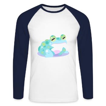 Frosch Niedlich Glücklich Kawaii Cartoon Clipart Tier - Unisex Baseballshirt langarm - Weiß/Navy - Vorne - Nik (191cm)