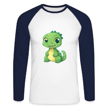 Basilisk Niedlich Glücklich Kawaii Cartoon Clipart Tier - Unisex Baseballshirt langarm - Weiß/Navy - Vorne - Nik (191cm)
