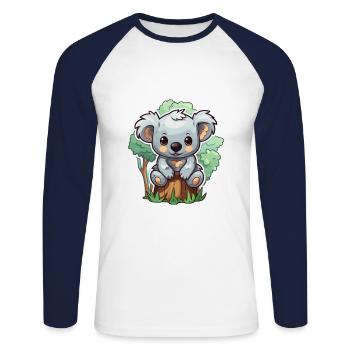 Koala Niedlich Glücklich Kawaii Cartoon Clipart Tier - Unisex Baseballshirt langarm - Weiß/Navy - Vorne - Nik (191cm)