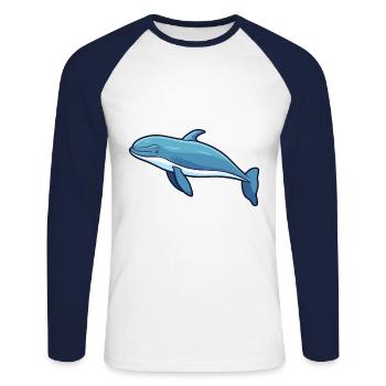 Wal Niedlich Glücklich Kawaii Cartoon Clipart Tier - Unisex Baseballshirt langarm - Weiß/Navy - Vorne - Nik (191cm)