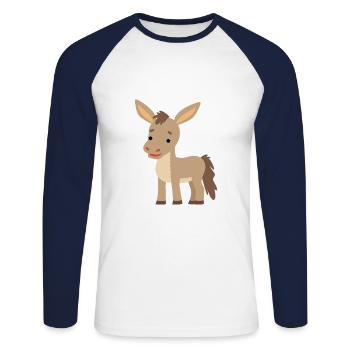 Âne mignon heureux Kawaii Cartoon Clipart Animal - T-shirt baseball manches longues Homme - blanc/marine - Devant - Nik (191cm)