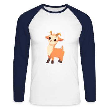 Ziege niedlich glücklich kawaii cartoon Clipart Tier - Unisex Baseballshirt langarm - Weiß/Navy - Vorne - Nik (191cm)
