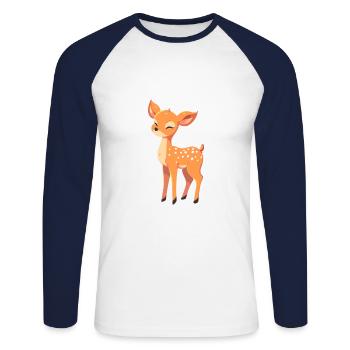 Cerf mignon heureux kawaii dessin animé Clipart Animal - T-shirt baseball manches longues Homme - blanc/marine - Devant - Nik (191cm)