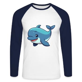 Baleine mignon heureux Kawaii Cartoon Clipart Animal - T-shirt baseball manches longues Homme - blanc/marine - Devant - Nik (191cm)