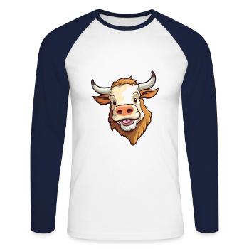 Stier Niedlich Glücklich Kawaii Cartoon Clipart Tier - Unisex Baseballshirt langarm - Weiß/Navy - Vorne - Nik (191cm)