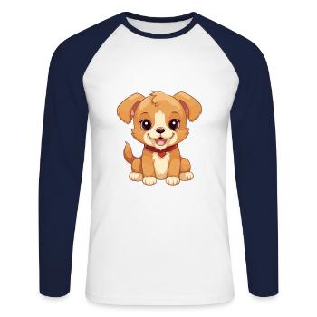 Chien jouet russe mignon heureux Kawaii Cartoon Clipart - T-shirt baseball manches longues Homme - blanc/marine - Devant - Nik (191cm)