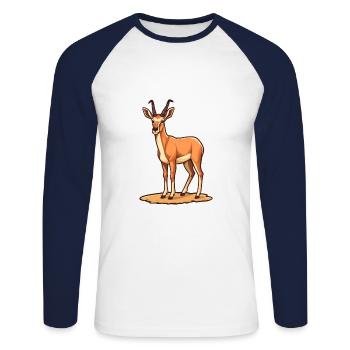 Antilope mignon heureux kawaii dessin animé Clipart Animal - T-shirt baseball manches longues Homme - blanc/marine - Devant - Nik (191cm)