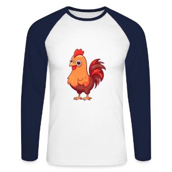 Rooster Cute Happy Kawaii Cartoon Clipart Animal - Unisex Long Sleeve Baseball T-Shirt - white/navy - Front - Nik (191cm)
