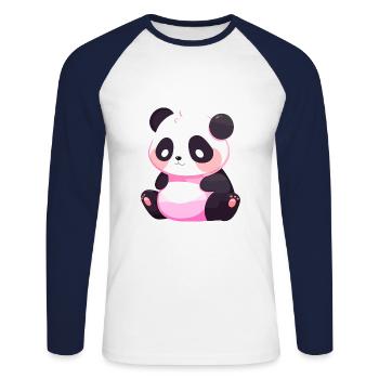 Panda Mignon Heureux Kawaii Cartoon Clipart Animal - T-shirt baseball manches longues Homme - blanc/marine - Devant - Nik (191cm)