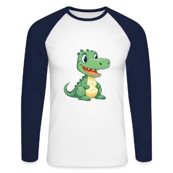 Crocodile mignon heureux kawaii dessin animé Clipart Animal - T-shirt baseball manches longues Homme - blanc/marine - Devant - Nik (191cm)