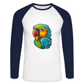 Papagei süßes glückliches Kawaii Cartoon Clipart Tier - Unisex Baseballshirt langarm - Weiß/Navy - Vorne - Nik (191cm)