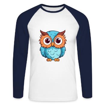 Eule süßes glückliches Kawaii Cartoon Clipart Tier - Unisex Baseballshirt langarm - Weiß/Navy - Vorne - Nik (191cm)