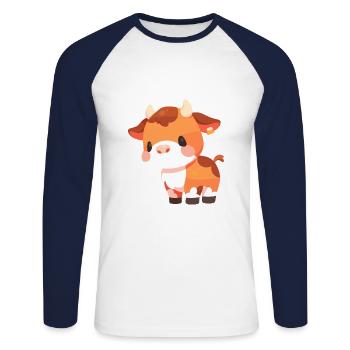Vache Mignon Heureux Kawaii Dessin Animé Clipart Animal - T-shirt baseball manches longues Homme - blanc/marine - Devant - Nik (191cm)