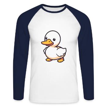 Canard mignon heureux Kawaii dessin animé Clipart Animal - T-shirt baseball manches longues Homme - blanc/marine - Devant - Nik (191cm)