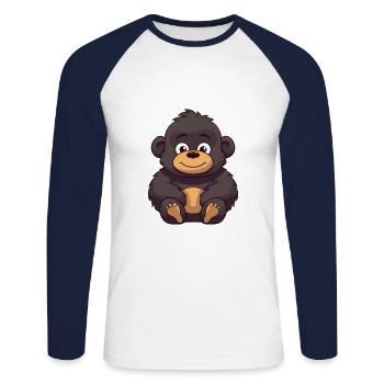 Gorilla Cute Happy Kawaii Cartoon Clipart Animal - Unisex Long Sleeve Baseball T-Shirt - white/navy - Front - Nik (191cm)
