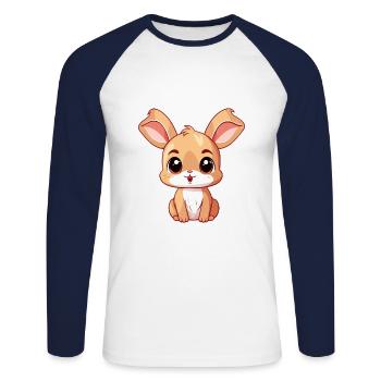 Rabbit Cute Happy Kawaii Cartoon Clipart Animal - Unisex Long Sleeve Baseball T-Shirt - white/navy - Front - Nik (191cm)
