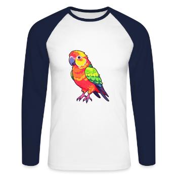 Papagei süßes glückliches Kawaii Cartoon Clipart Tier - Unisex Baseballshirt langarm - Weiß/Navy - Vorne - Nik (191cm)