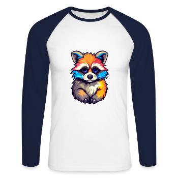 Waschbär Niedliches Happy Kawaii Cartoon Clipart Tier - Unisex Baseballshirt langarm - Weiß/Navy - Vorne - Nik (191cm)