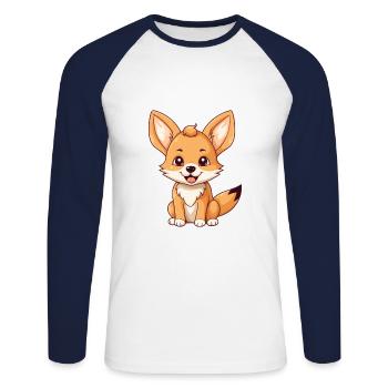 Kojote süßes glückliches Kawaii Cartoon Clipart Tier - Unisex Baseballshirt langarm - Weiß/Navy - Vorne - Nik (191cm)