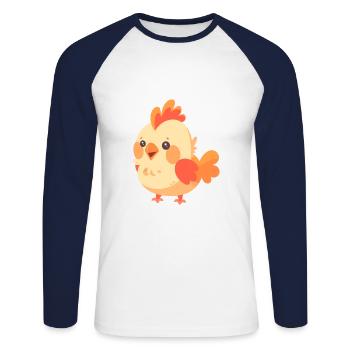 Rooster Cute Happy Kawaii Cartoon Clipart Animal - Unisex Long Sleeve Baseball T-Shirt - white/navy - Front - Nik (191cm)
