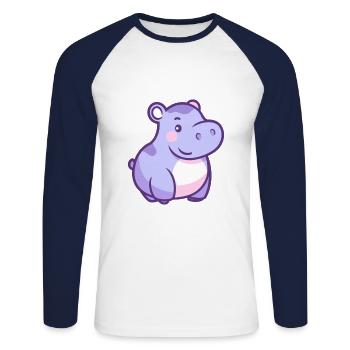 Nilpferd Niedlich Glücklich Kawaii Cartoon Clipart Tier - Unisex Baseballshirt langarm - Weiß/Navy - Vorne - Nik (191cm)